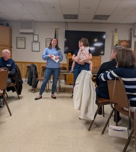 Sandra Martyn accepting the check from the Flags for Roselle organization for the RSCA German Committee's work placing flags around Roselle for the five federal holidays. It is RSCA working with other non-profits improving life in our town.